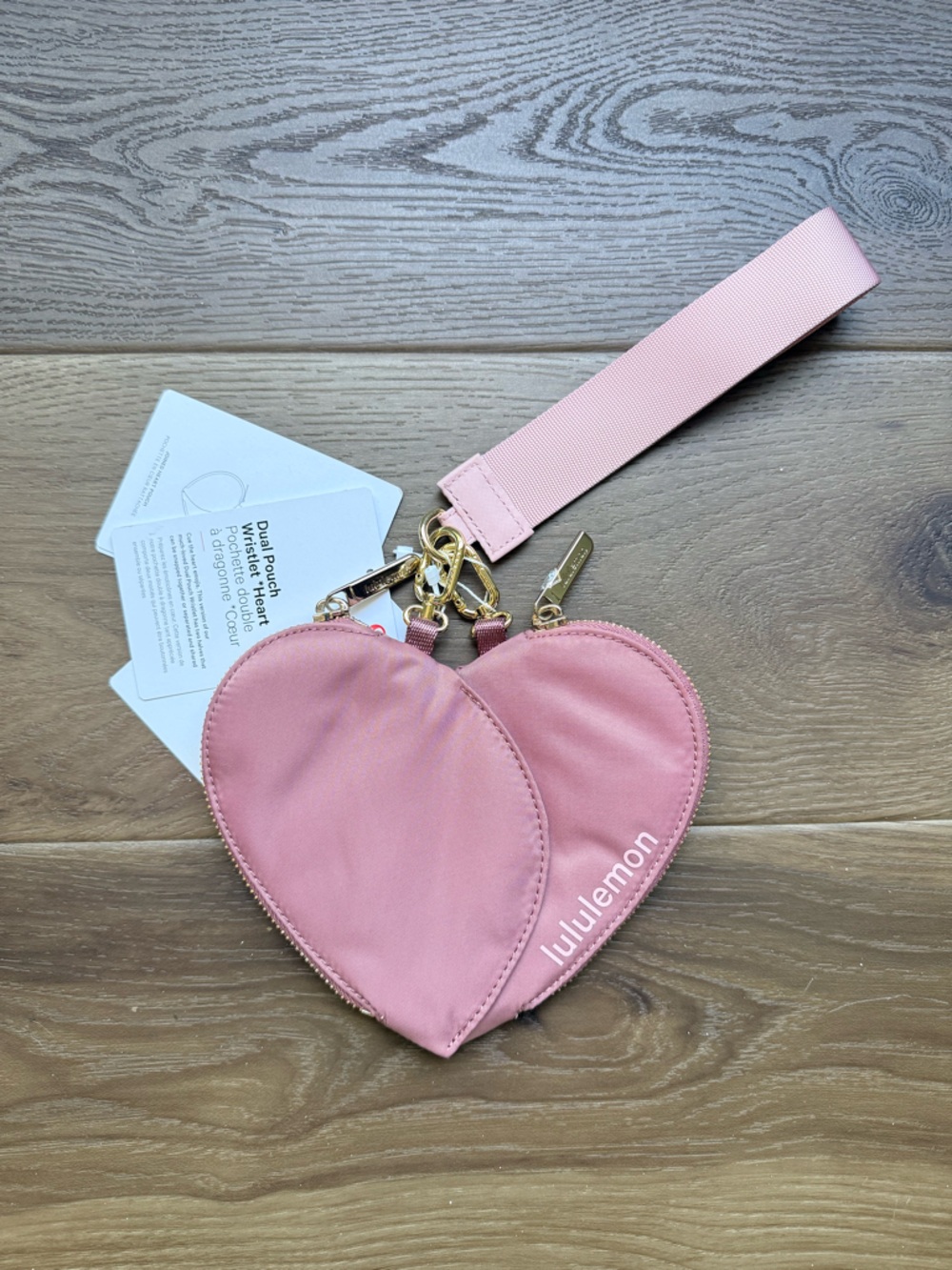 NWT lululemon athletica Dusty Pink Double Pouch Wristlet with Strap
